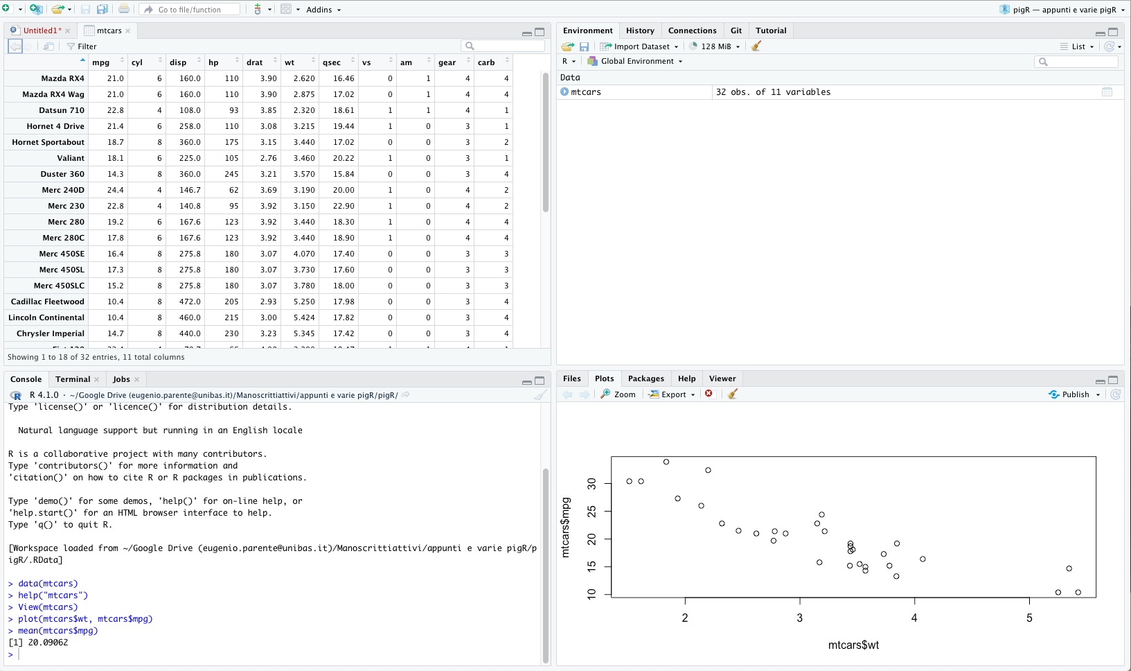 L'output del mio primo script.