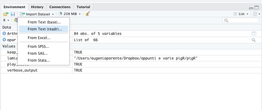 Aprire il menu Import Dataset.